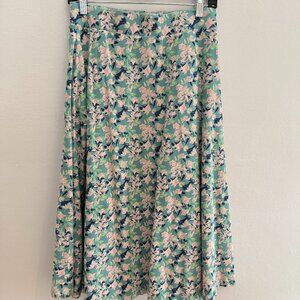PACT 100% Organic Cotton FLoral Midi Skirt with Pockets Elastic Waist Sz M